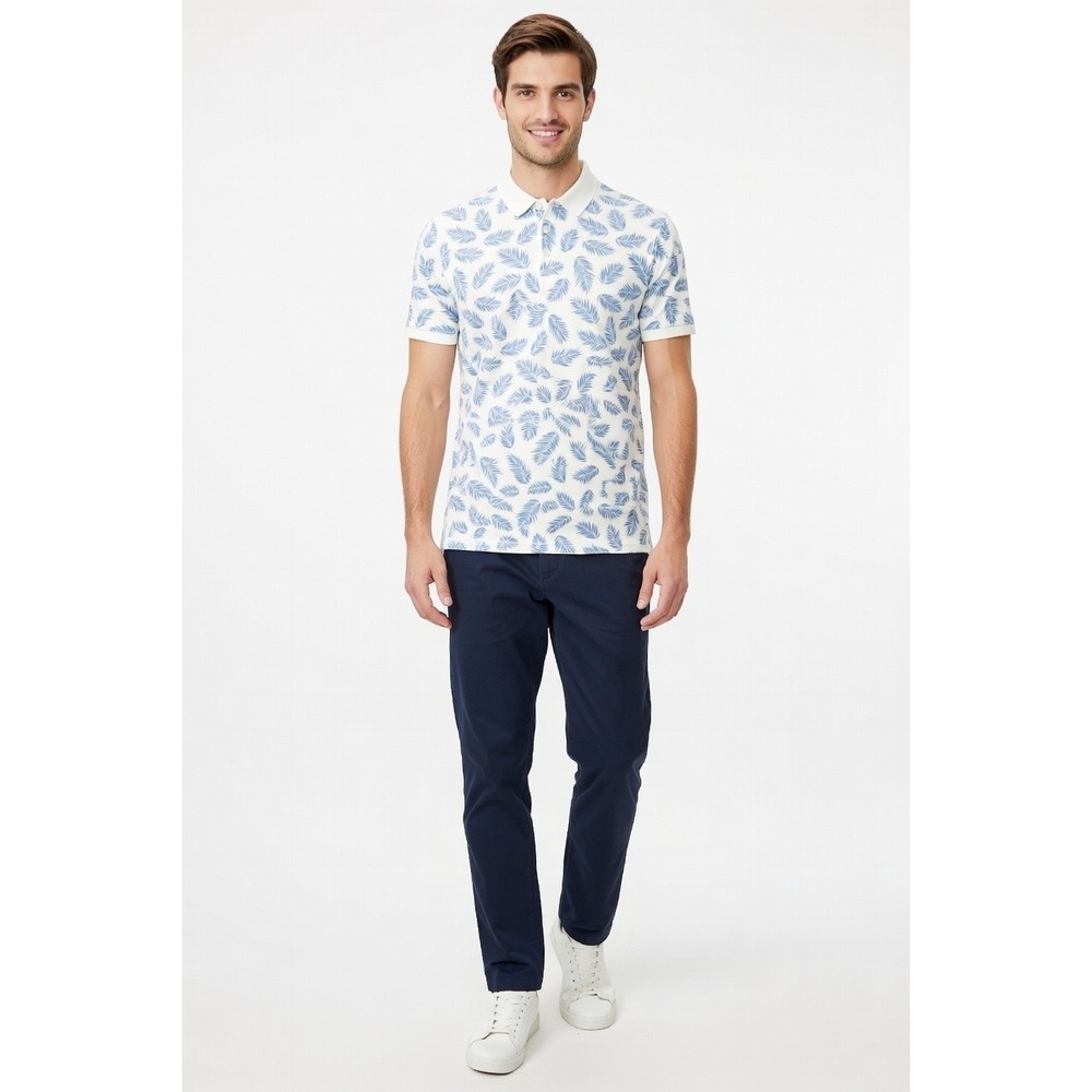 Anderson Ord Canal Polo Creme / Laguna Blue Size M Floral Wick Quick Dry Stretch